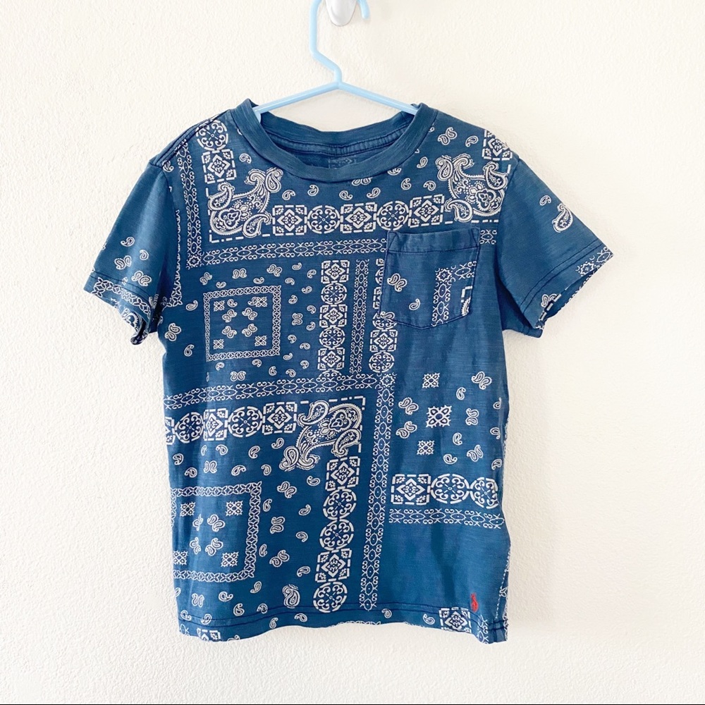 POLO RALPH LAUREN Boys Southwest Pattern Pocket T-Shirt Blue Gray sz 6